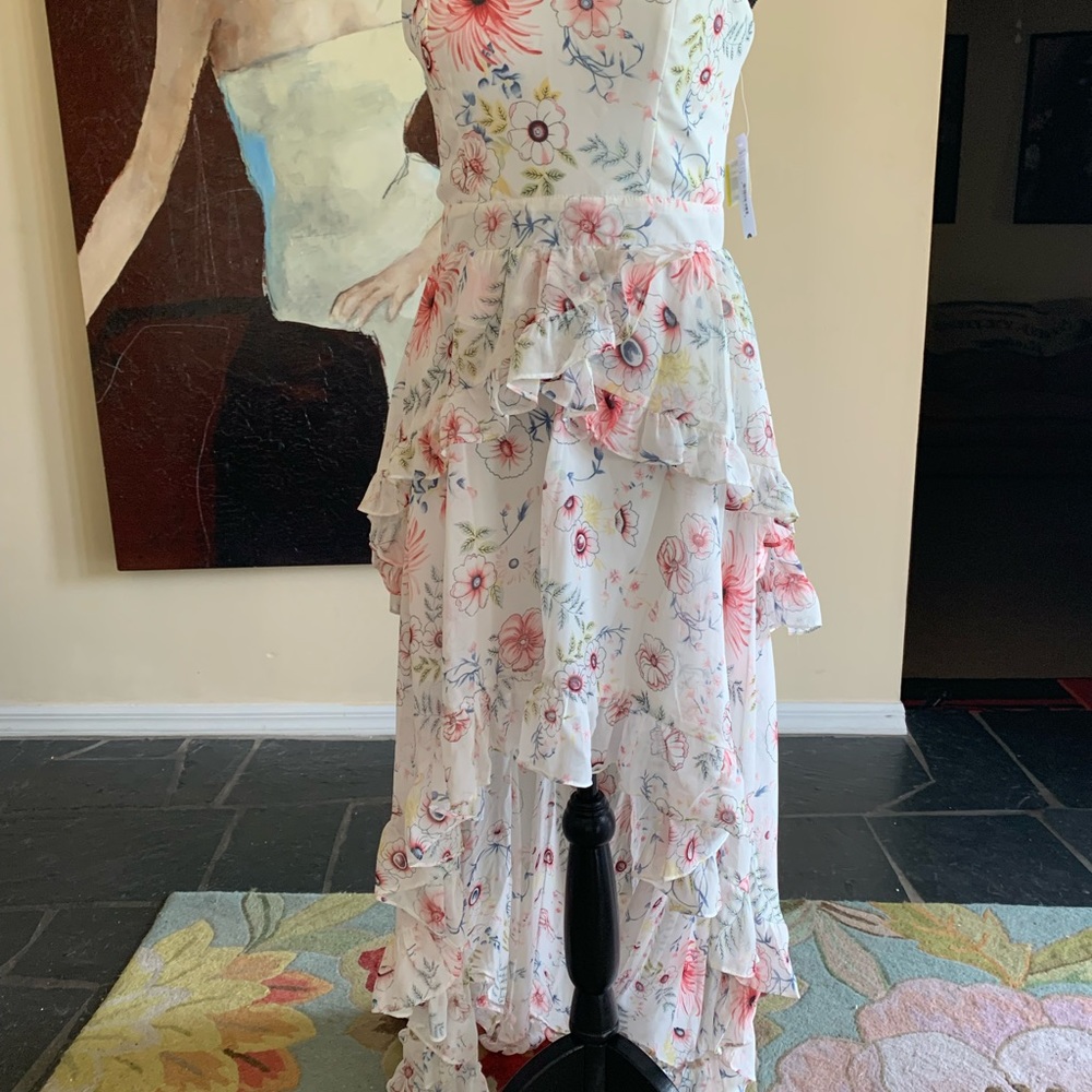 Aqua floral strapless maxi dress with tags.  Small
